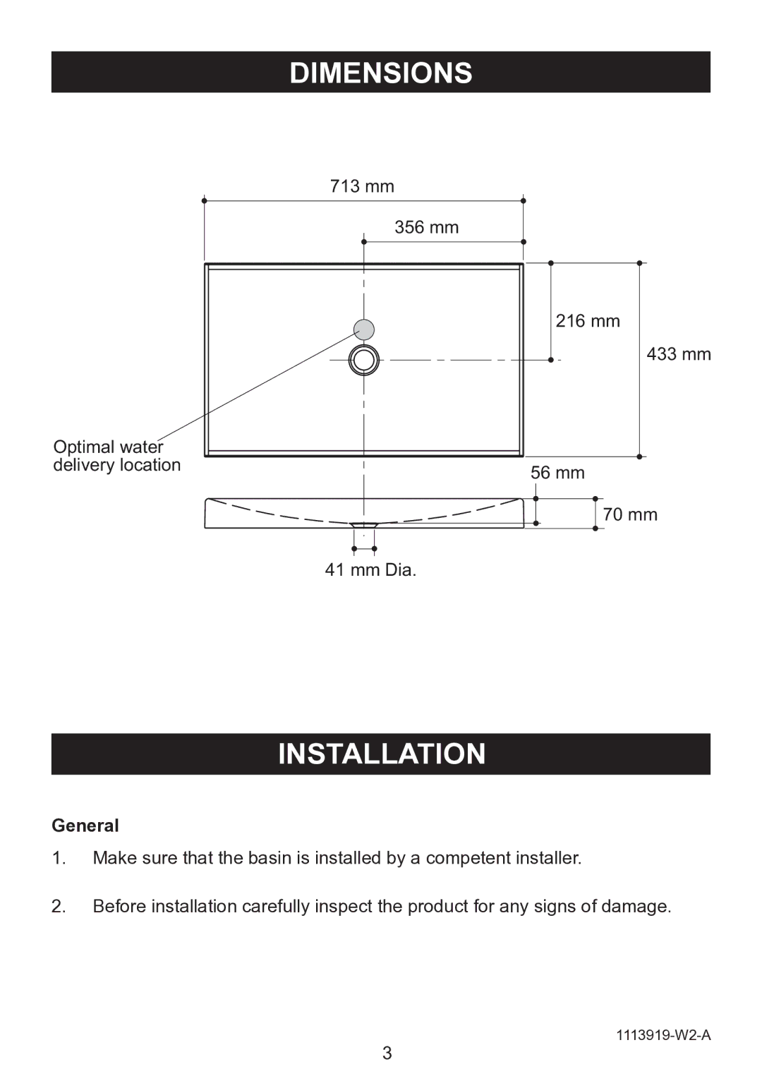 Premium Home Creations K-2369 manual Dimensions, Installation, General 