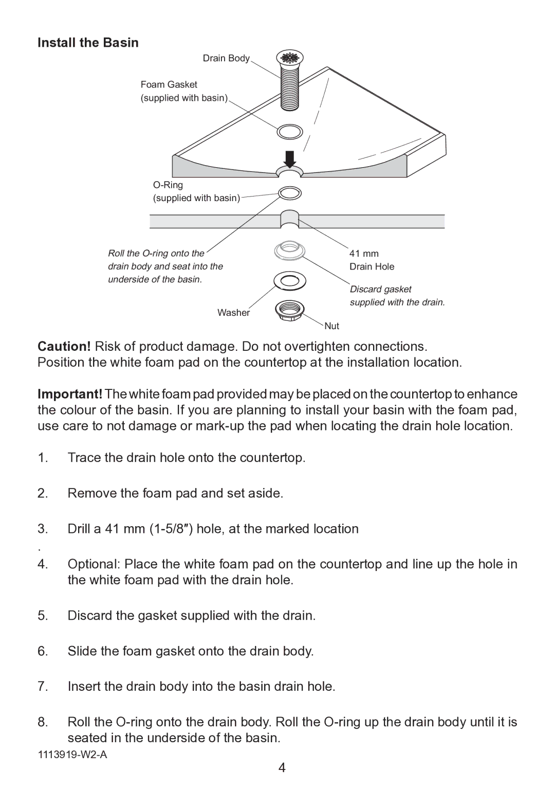 Premium Home Creations K-2369 manual Install the Basin, 41 mm 