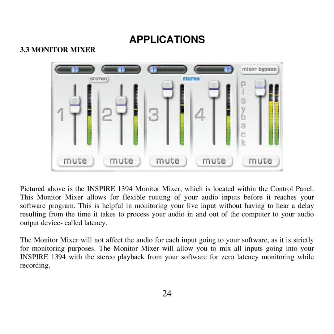 Presonus Audio electronic 1394 user manual Monitor Mixer 