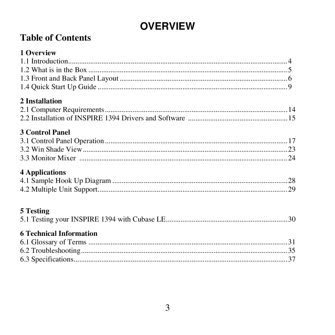 Presonus Audio electronic 1394 user manual Table of Contents 