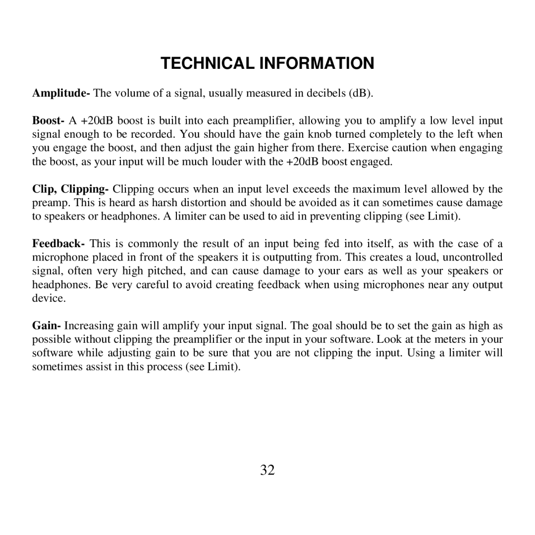 Presonus Audio electronic 1394 user manual Technical Information 