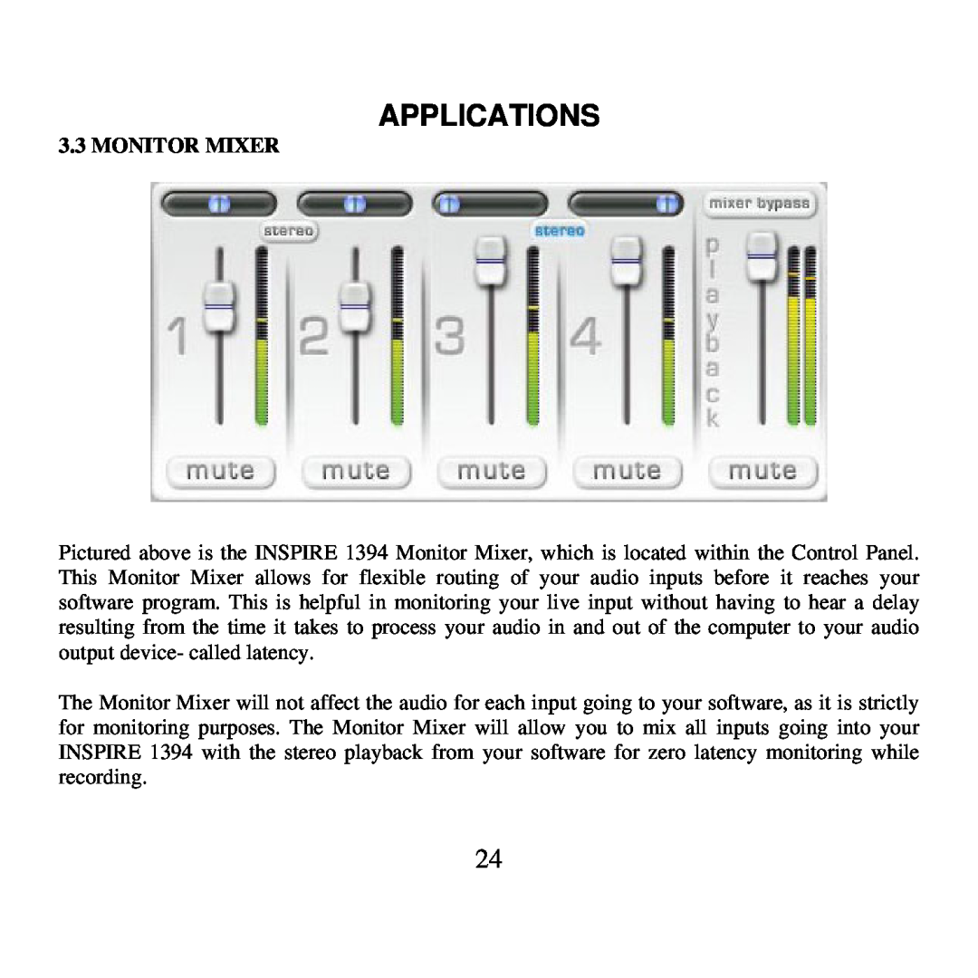 Presonus Audio electronic 1394 user manual Monitor Mixer, Applications 