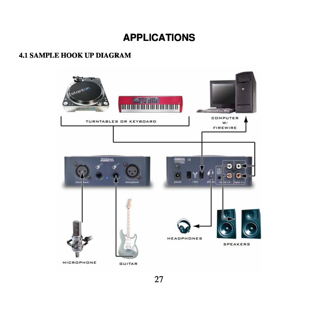 Presonus Audio electronic 1394 user manual Sample Hook Up Diagram, Applications 