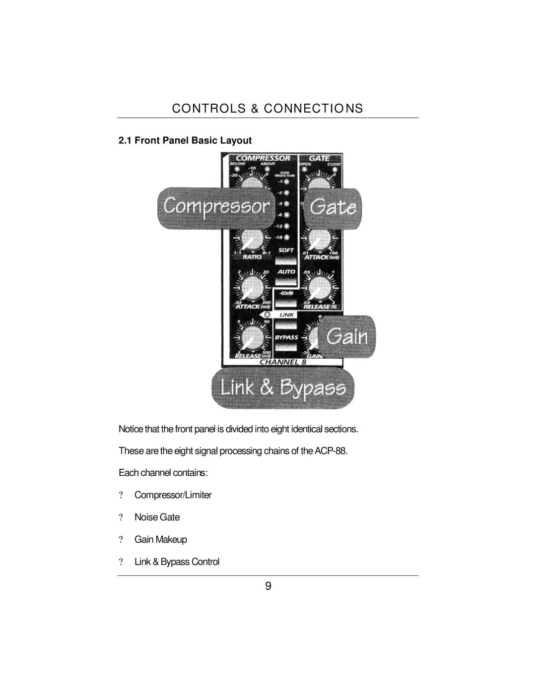 Presonus Audio electronic ACP88 user manual Controls & Connectio NS, Front Panel Basic Layout 