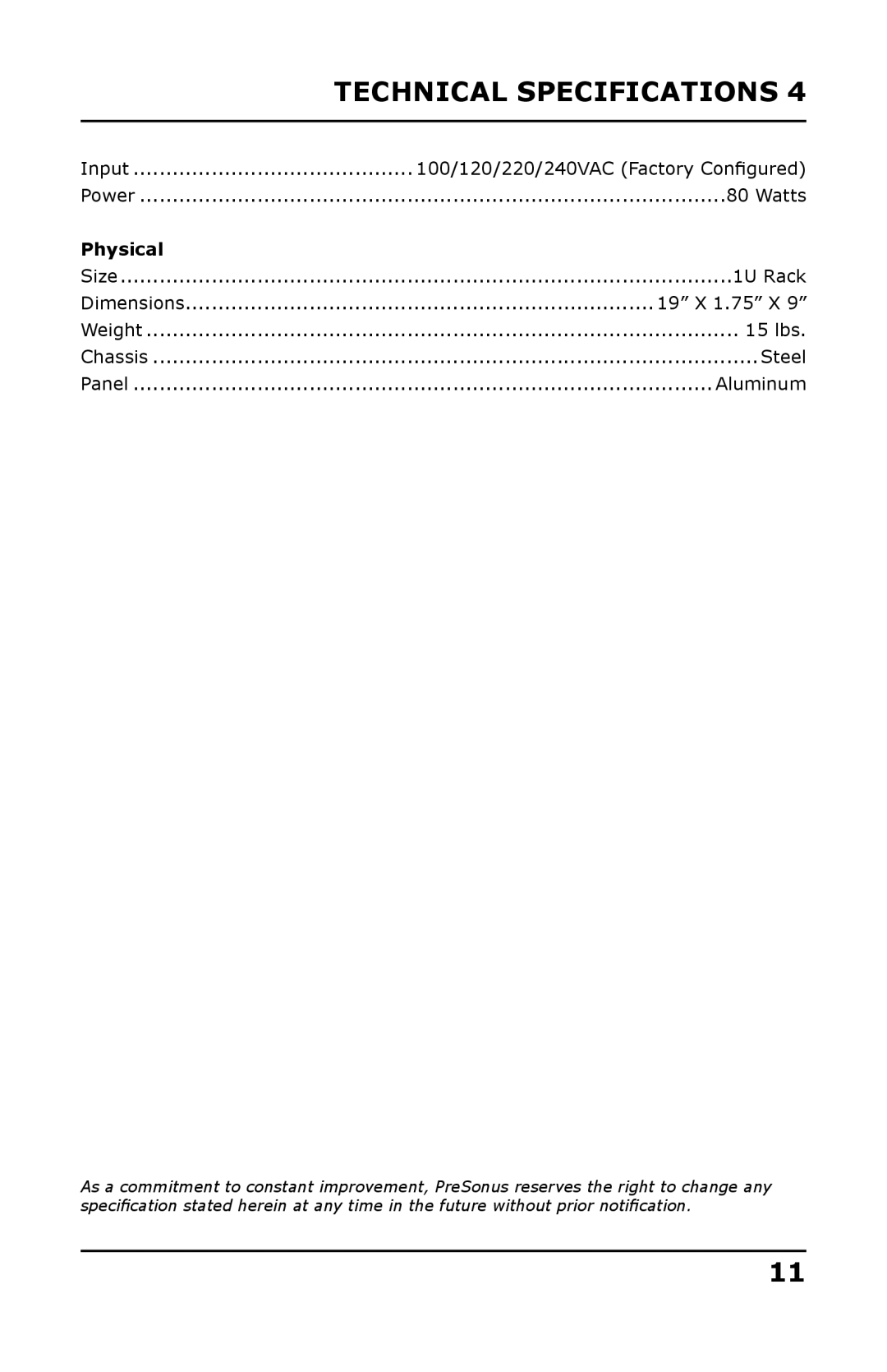 Presonus Audio electronic DigiMAX LT user manual Technical Specifications, Physical 