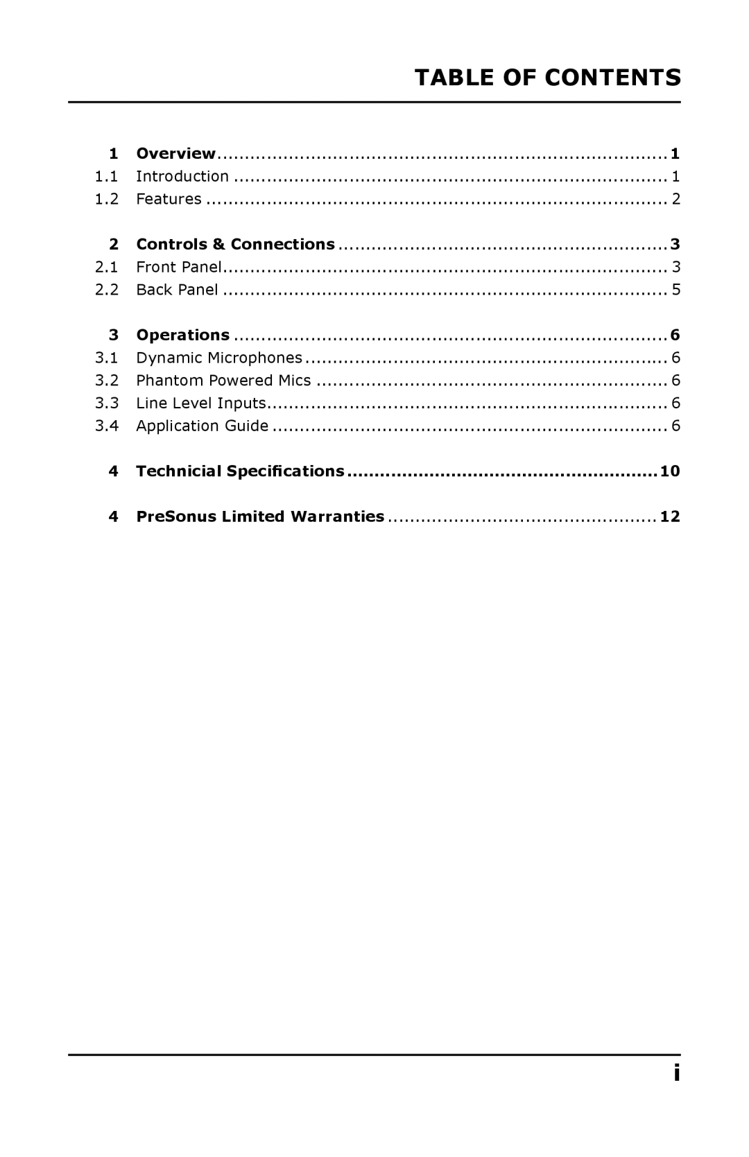 Presonus Audio electronic DigiMAX LT user manual Table of Contents 