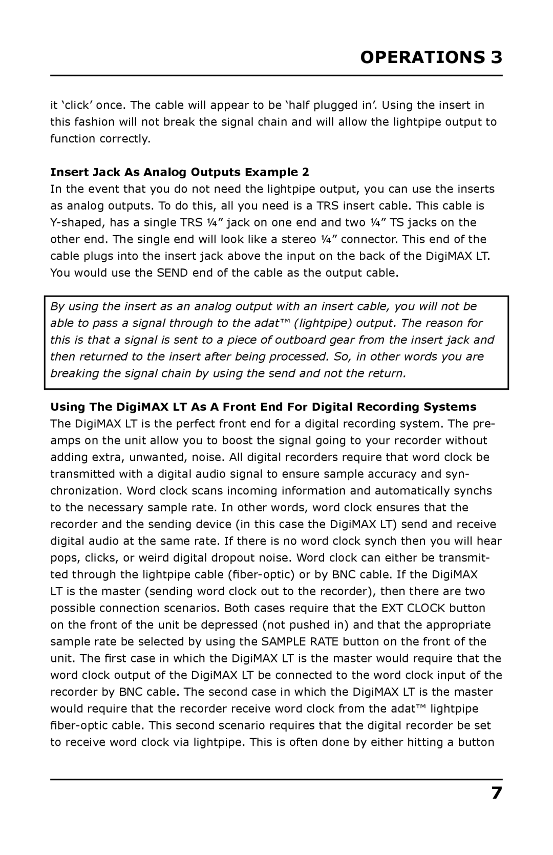 Presonus Audio electronic DigiMAX LT user manual Insert Jack As Analog Outputs Example 