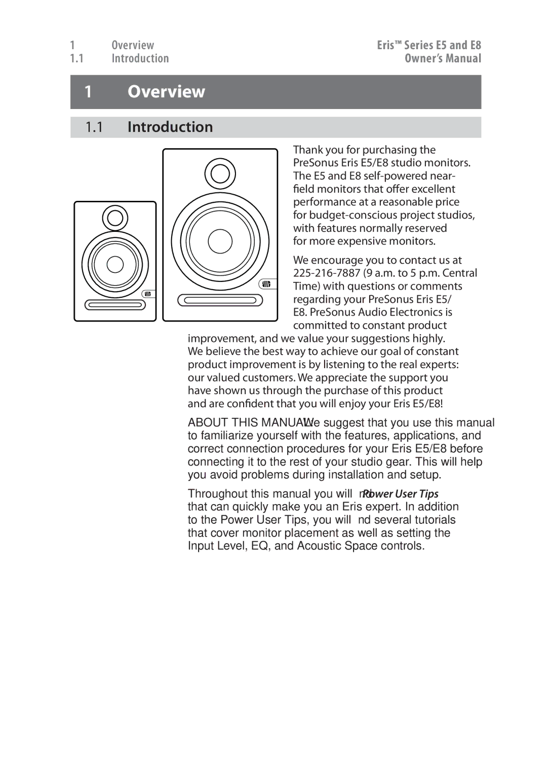 Presonus Audio electronic E5, E8 owner manual Overview, Introduction 