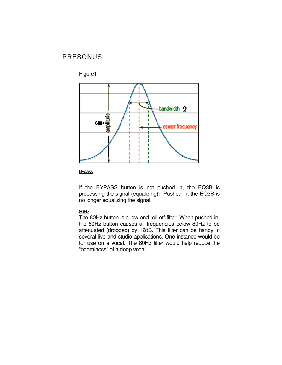 Presonus Audio electronic HP4, EQ3B, COMP16 user manual 80Hz 