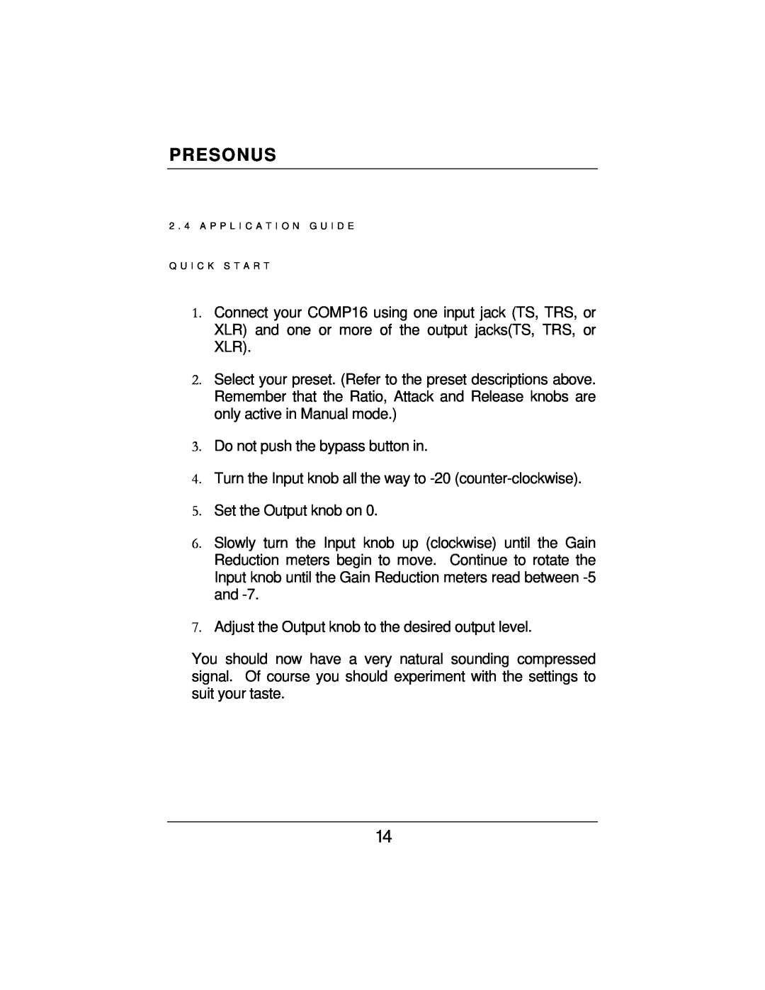 Presonus Audio electronic COMP16, EQ3B, HP4 user manual Presonus 