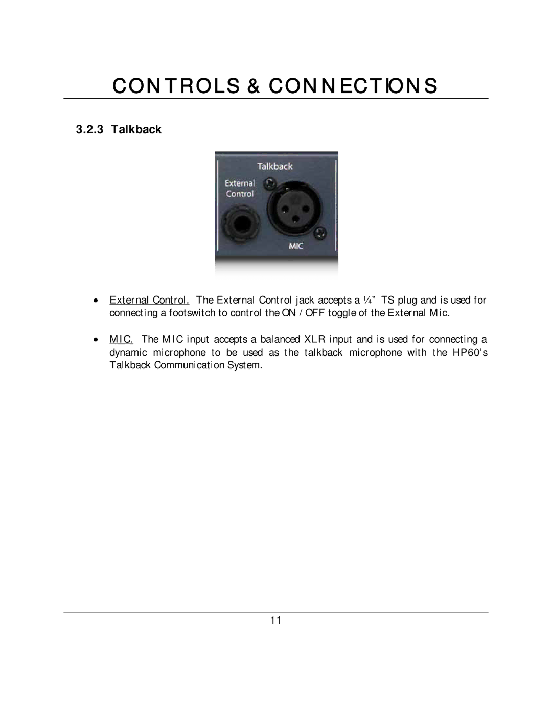 Presonus Audio electronic HP60 manual Talkback 