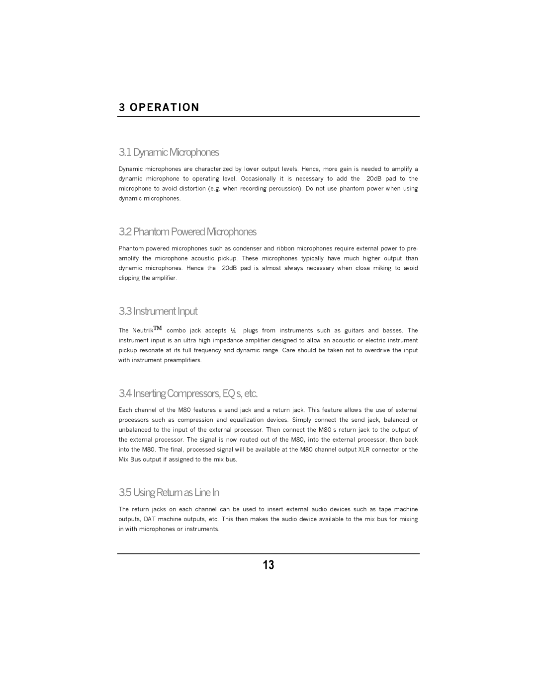 Presonus Audio electronic M80 manual Operation 