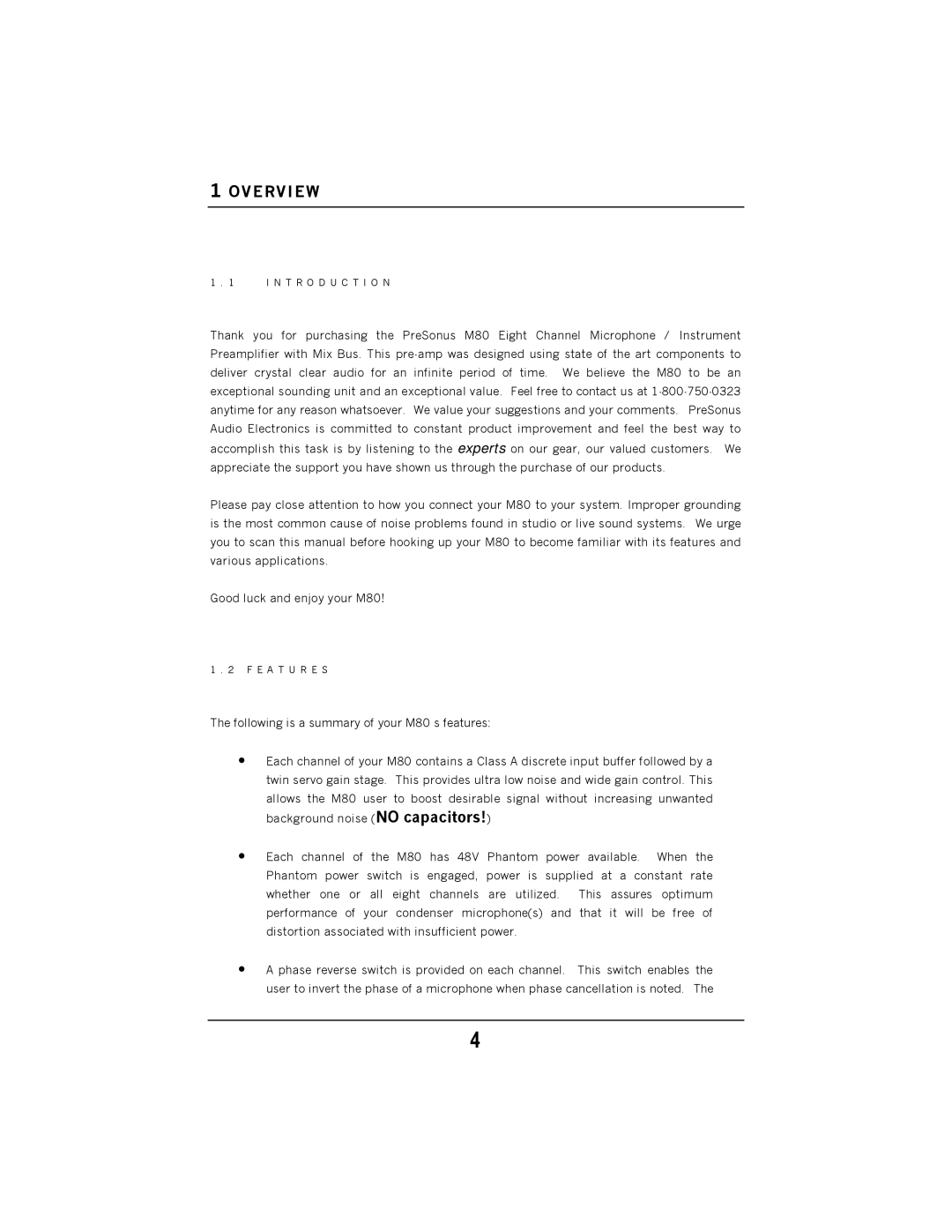 Presonus Audio electronic M80 manual Overview 