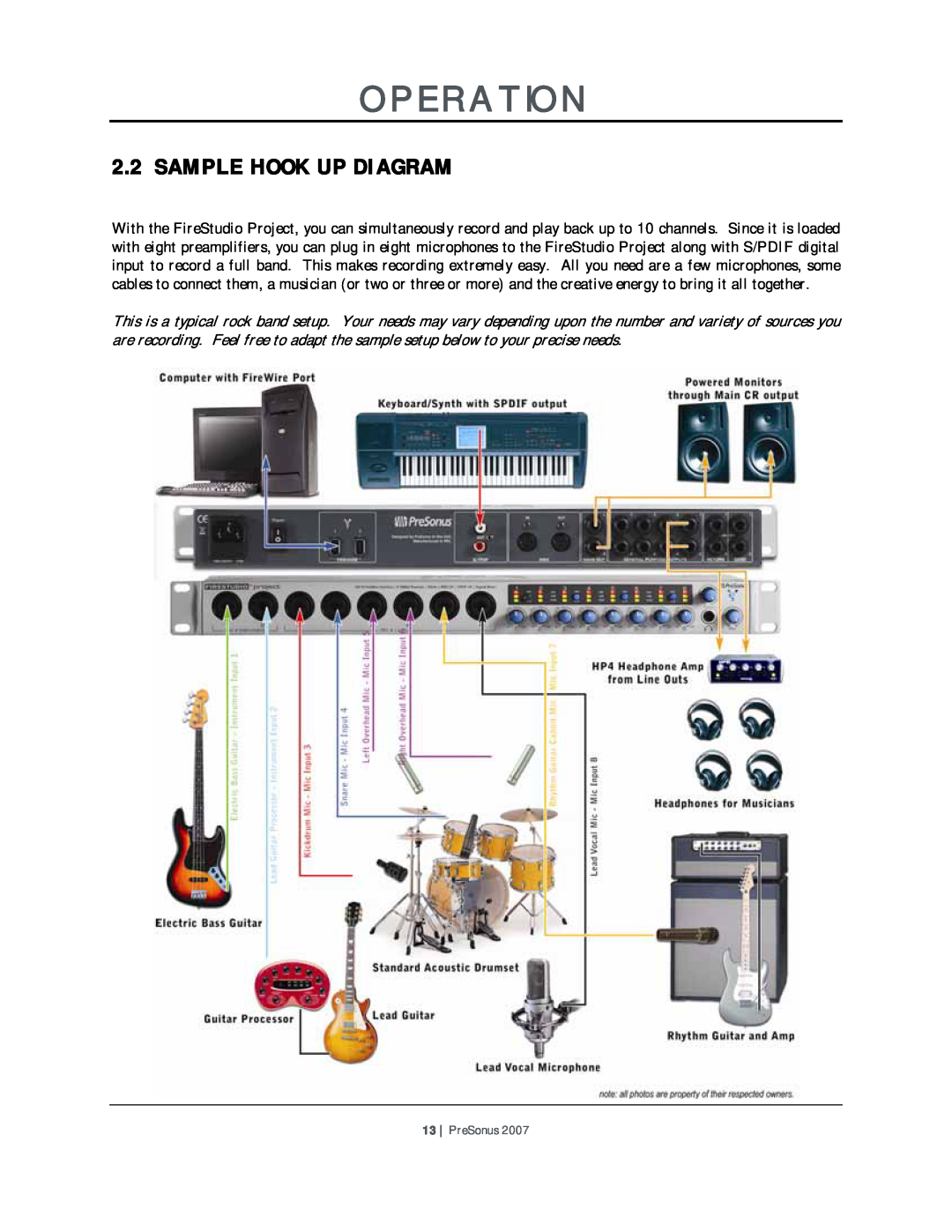 Presonus Audio electronic Microphone Preamplifier user manual Sample Hook Up Diagram, Operation, PreSonus 