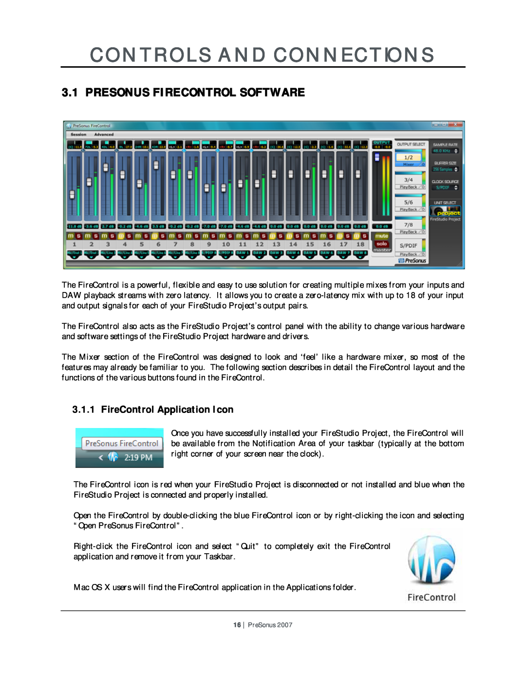 Presonus Audio electronic Microphone Preamplifier user manual Controls And Connections, Presonus Firecontrol Software 