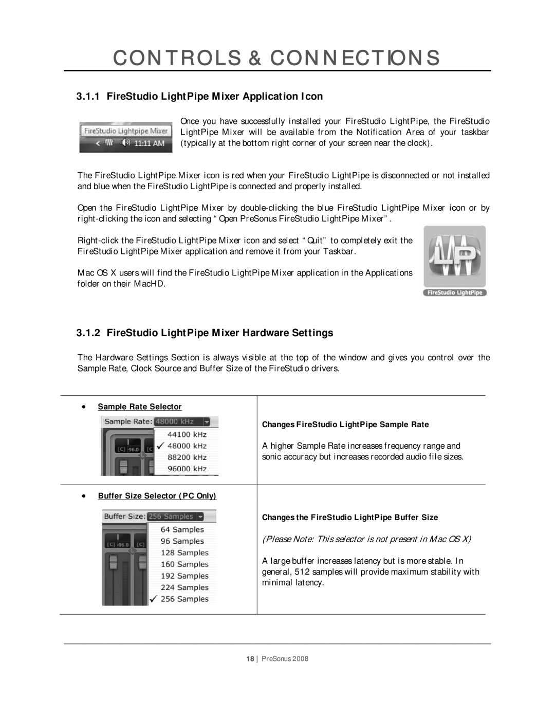 Presonus Audio electronic PreSonus 2008 user manual FireStudio LightPipe Mixer Application Icon 