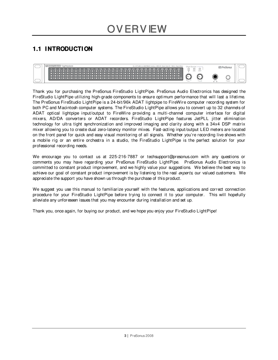 Presonus Audio electronic PreSonus 2008 user manual Overview, Introduction 