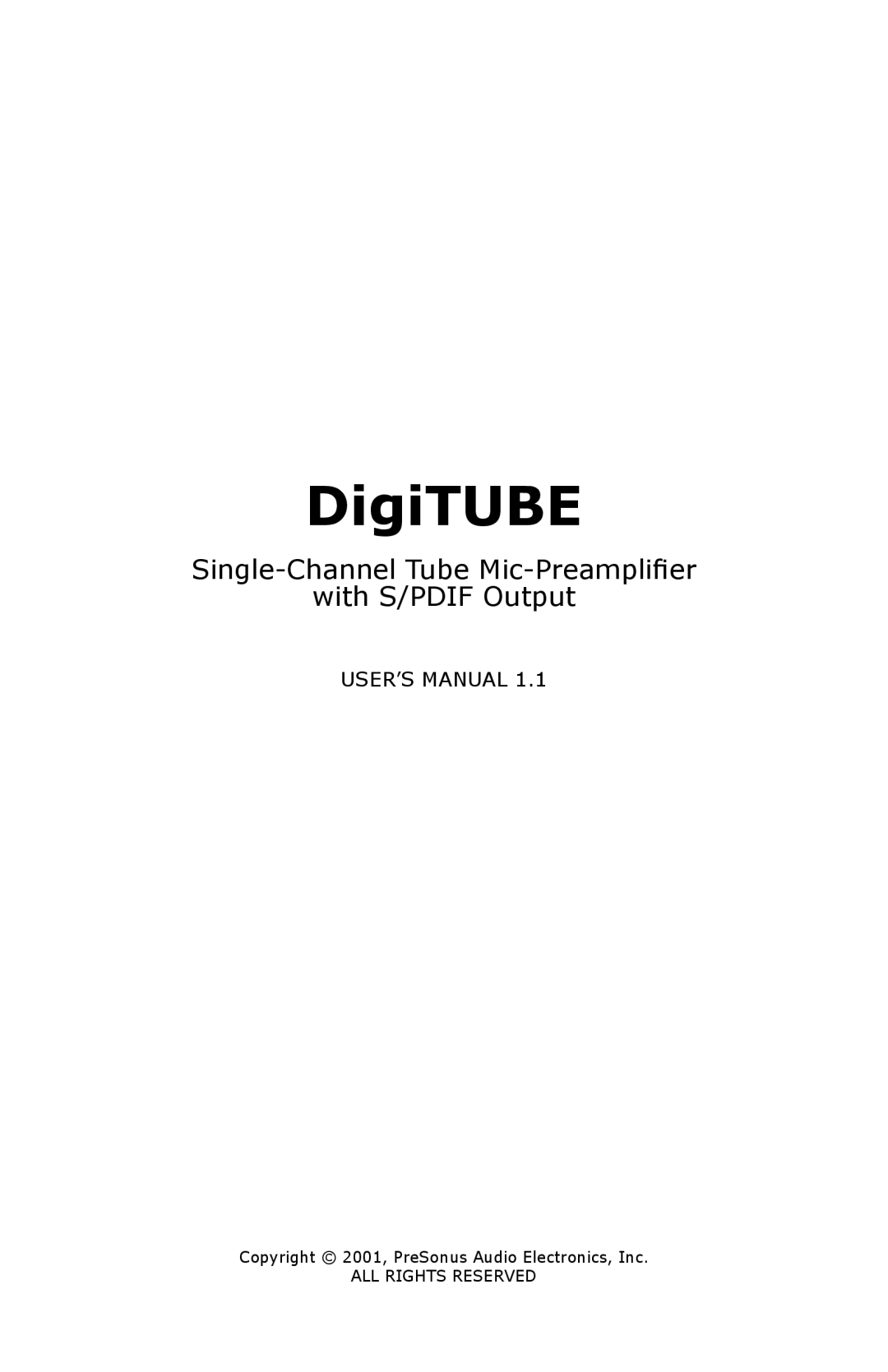 Presonus Audio electronic Single-Channel Tube user manual DigiTUBE 