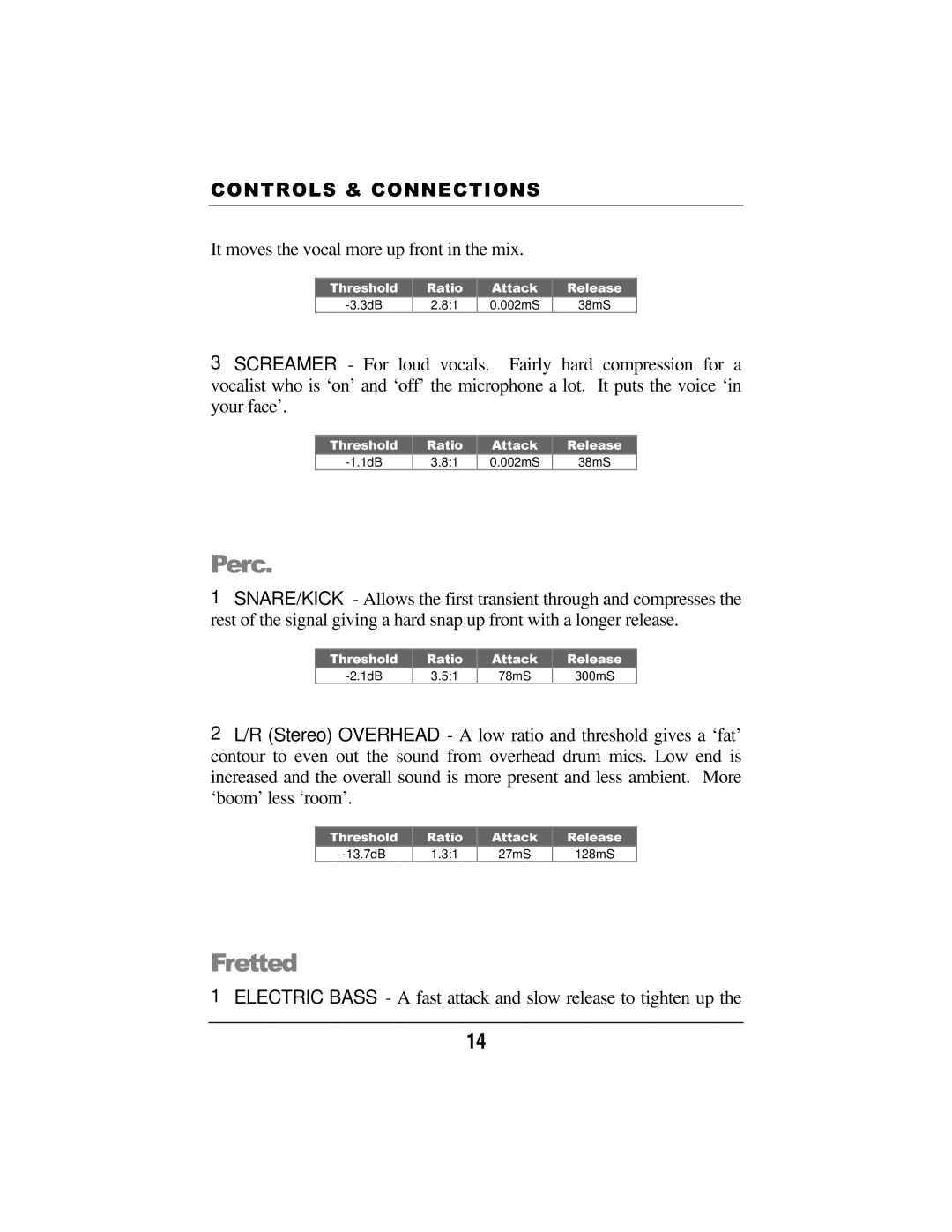 Presonus Audio electronic Smart Compressor manual 1FrettedELECTRICBASS-Afastattackandslowreleasetotightenupthe 