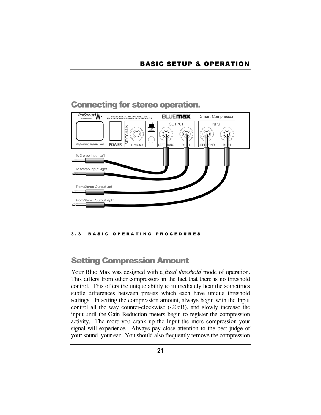 Presonus Audio electronic Smart Compressor manual BA S I C Operatingprocedures 