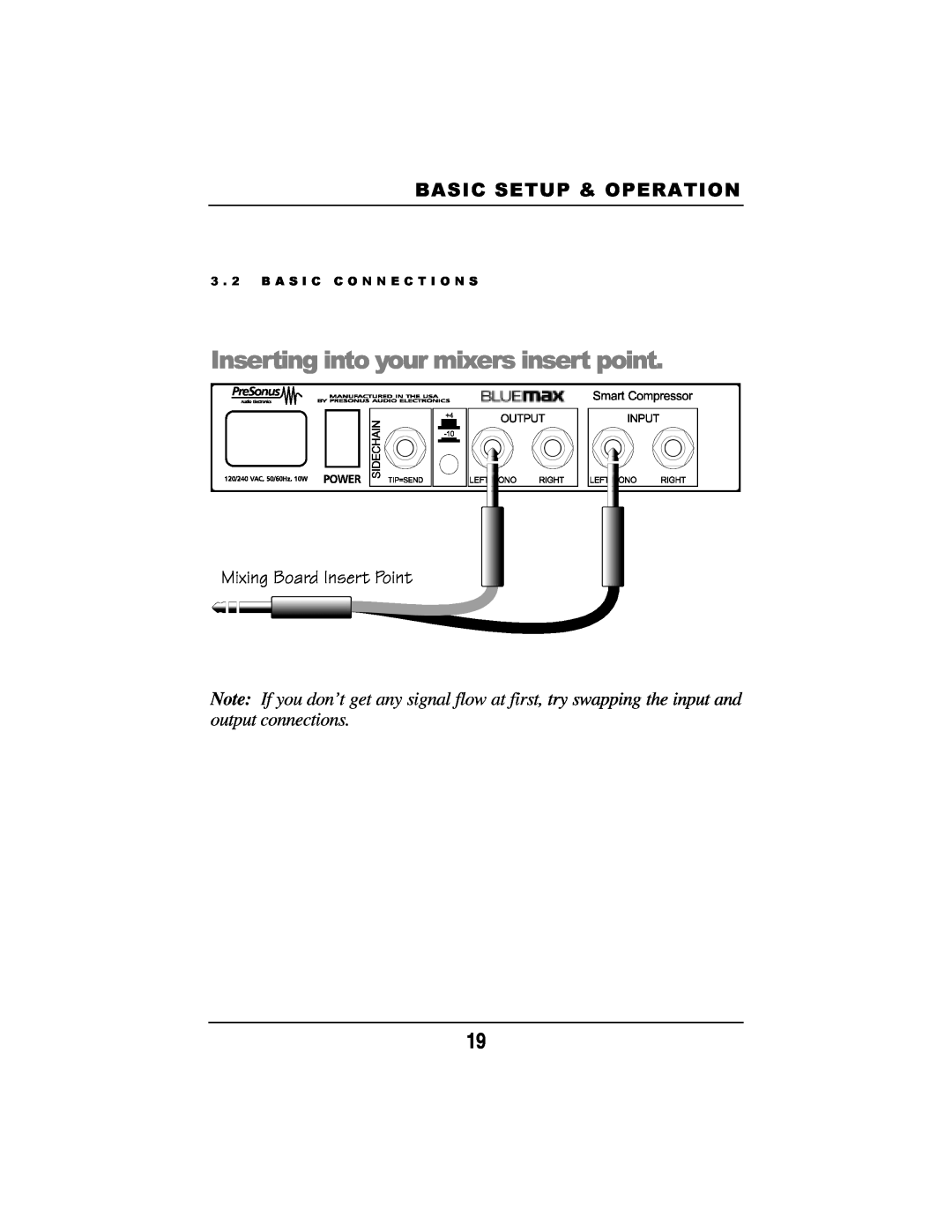 Presonus Audio electronic Smart Compressor manual outputconnections, 3.2BASICCONNECBASICTIONSSETUP&OPERATION 