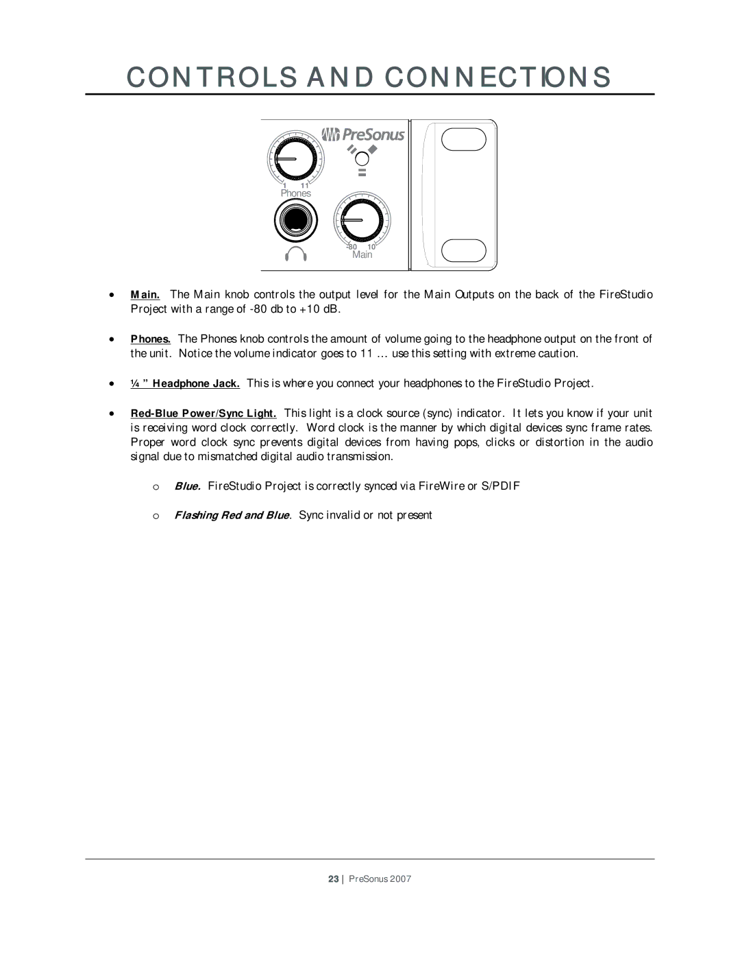 Presonus Audio electronic Version 1.0 user manual Phones Main 