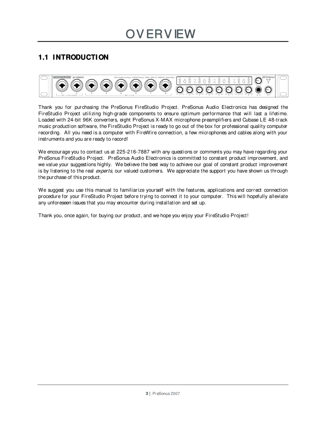 Presonus Audio electronic Version 1.0 user manual Overview, Introduction 