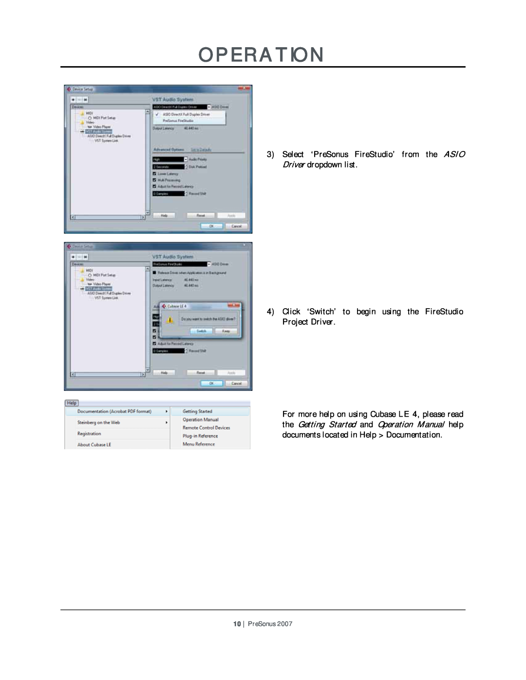 Presonus Audio electronic Version 1.0 user manual Operation, PreSonus 