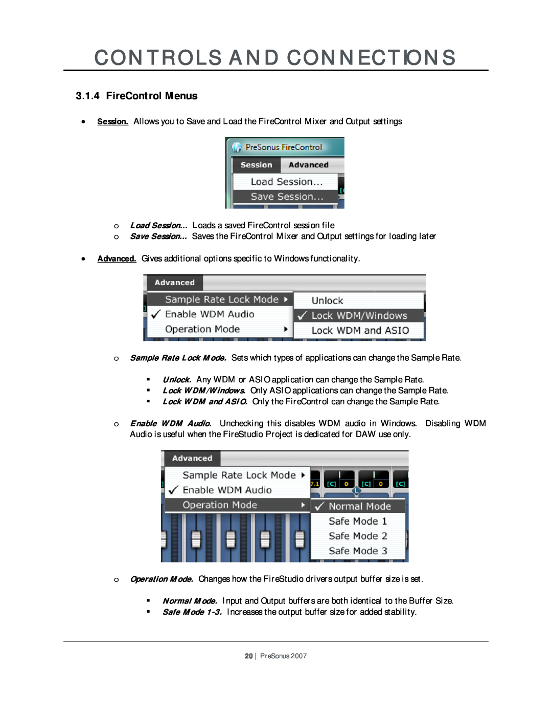 Presonus Audio electronic Version 1.0 user manual FireControl Menus, Controls And Connections, PreSonus 