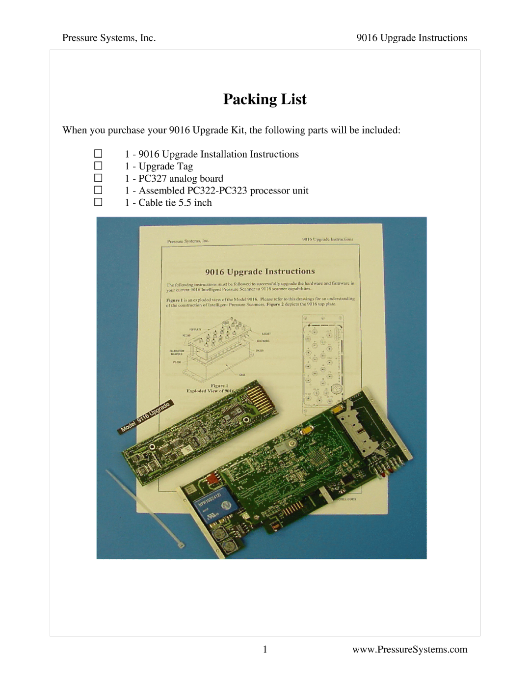 Pressure Systems 9016 manual Packing List 