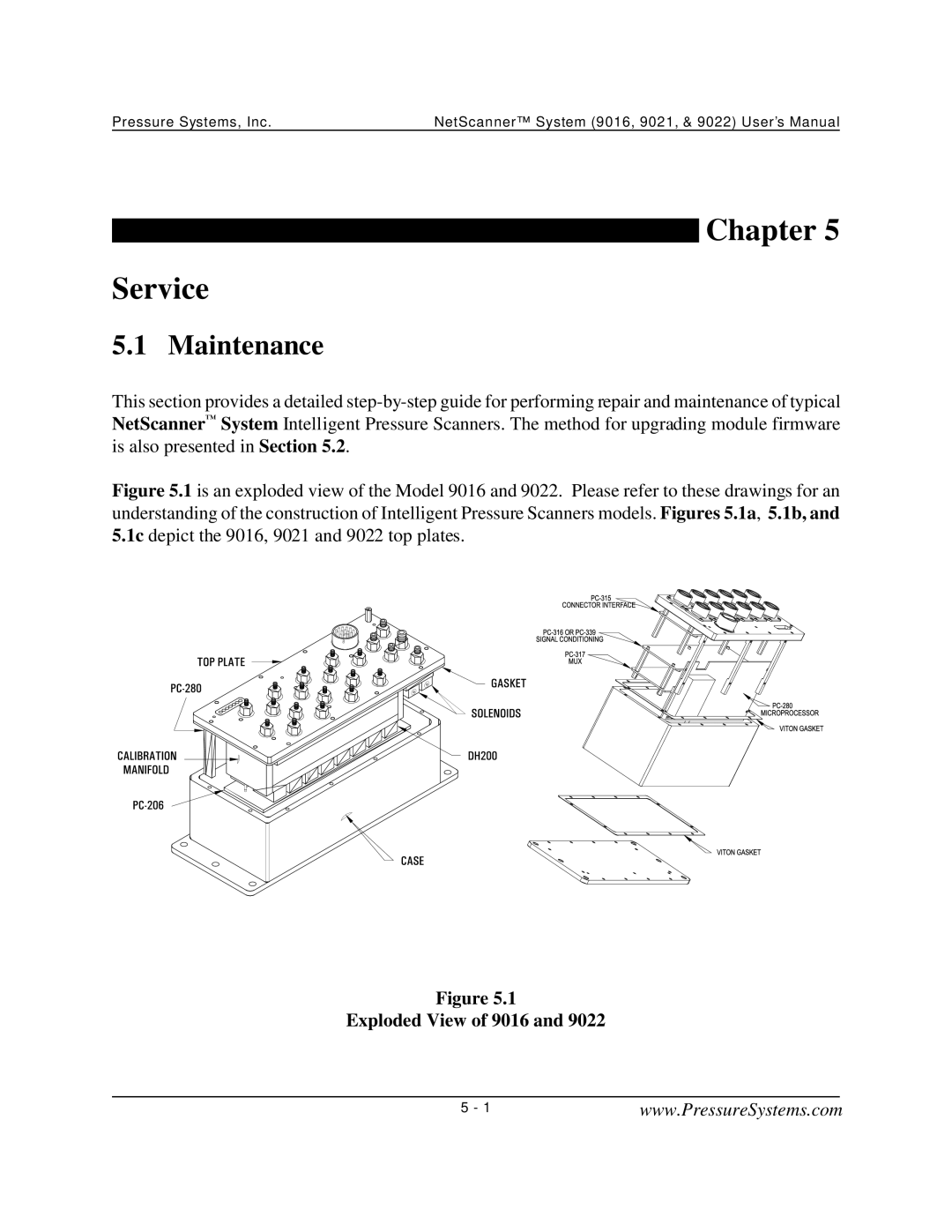 Pressure Systems 9022 user manual Chapter Service, Maintenance, Exploded View of 9016 