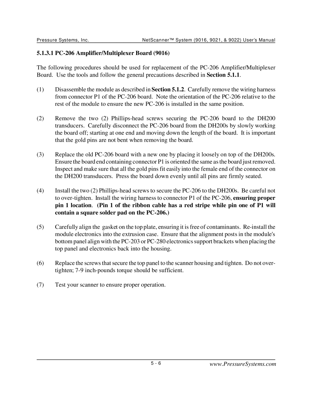 Pressure Systems 9022 user manual 3.1 PC-206 Amplifier/Multiplexer Board 