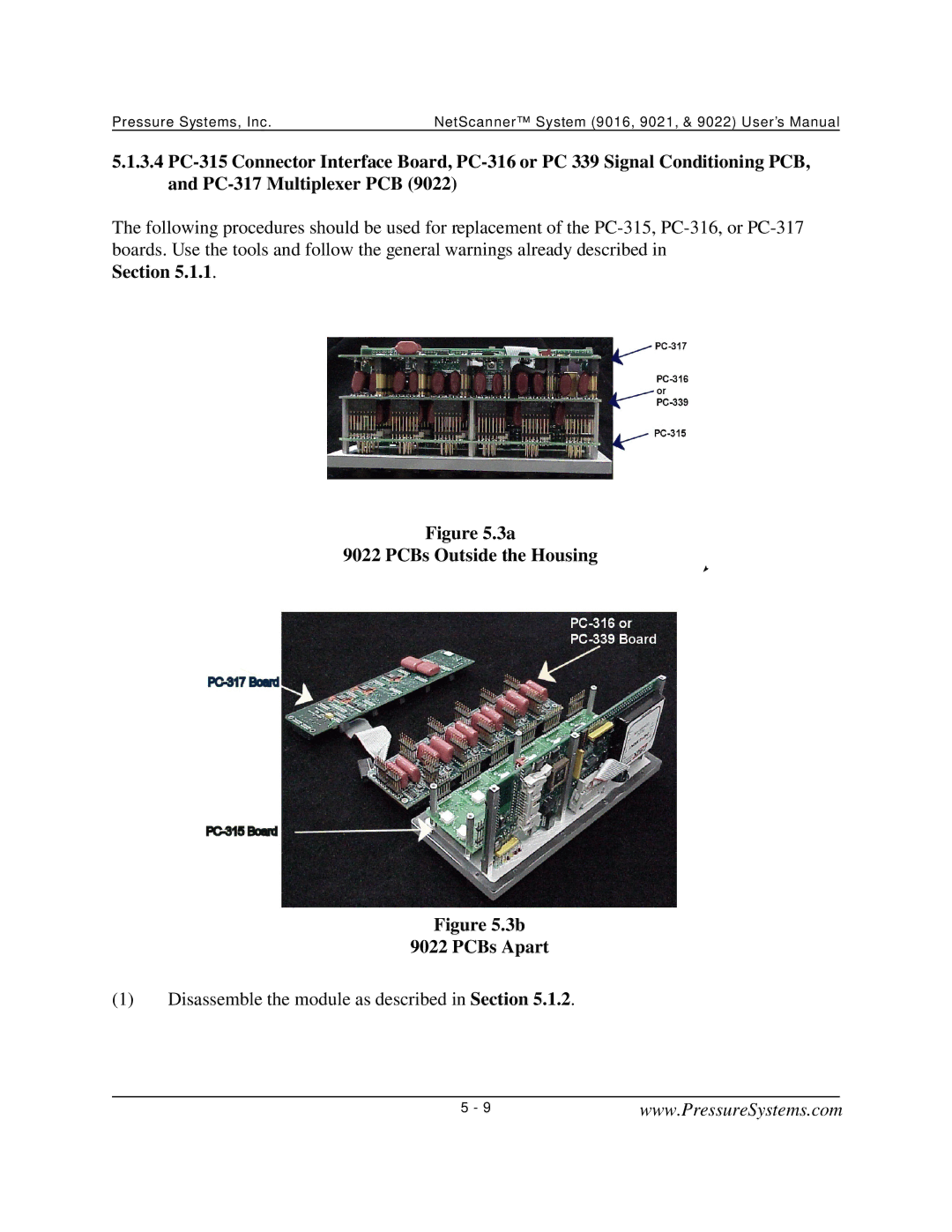 Pressure Systems 9022 user manual Section PCBs Outside the Housing PCBs Apart 