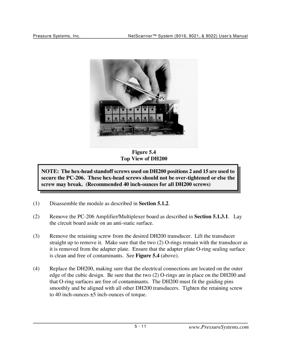 Pressure Systems 9022 user manual Top View of DH200 