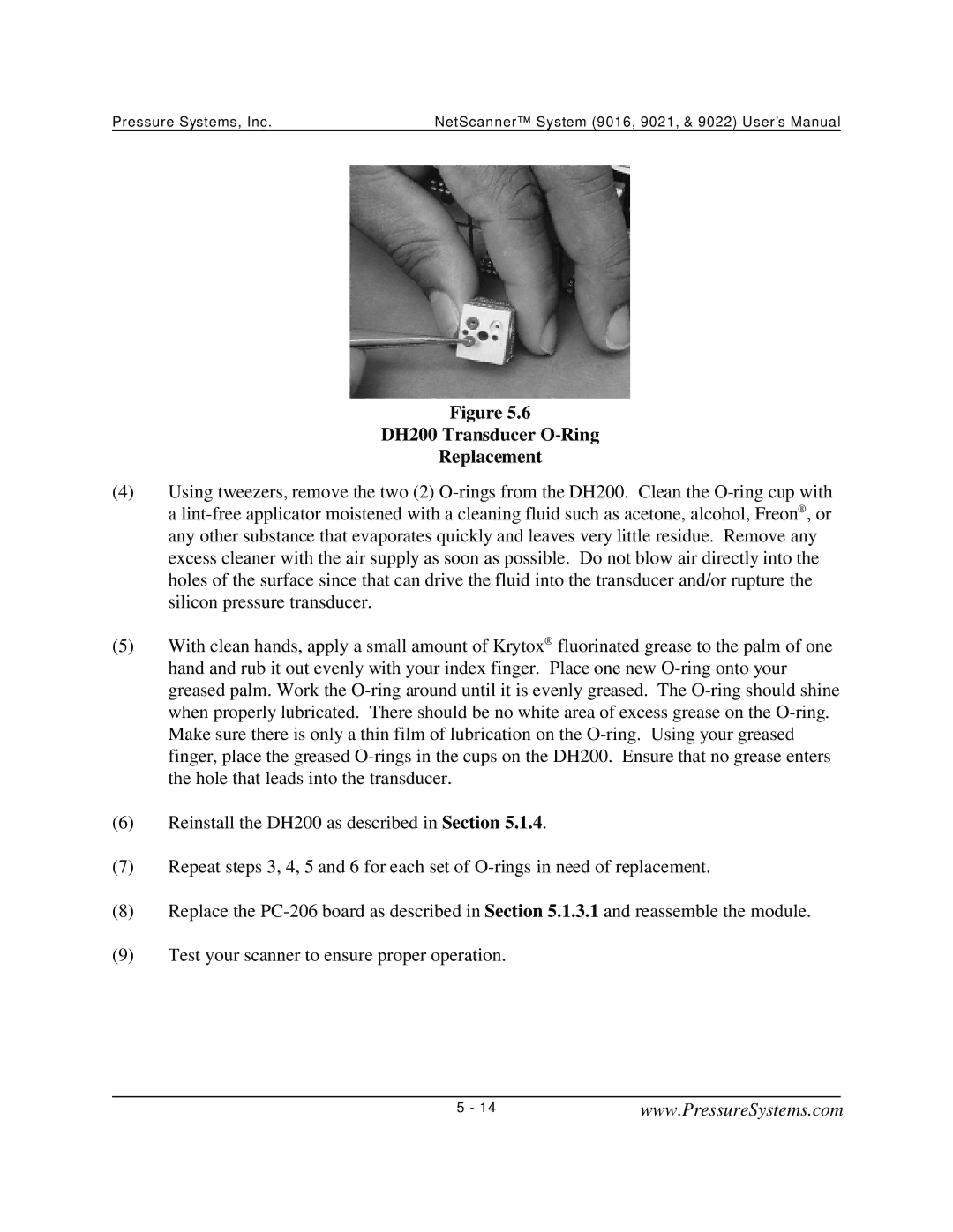 Pressure Systems 9022 user manual DH200 Transducer O-Ring Replacement 