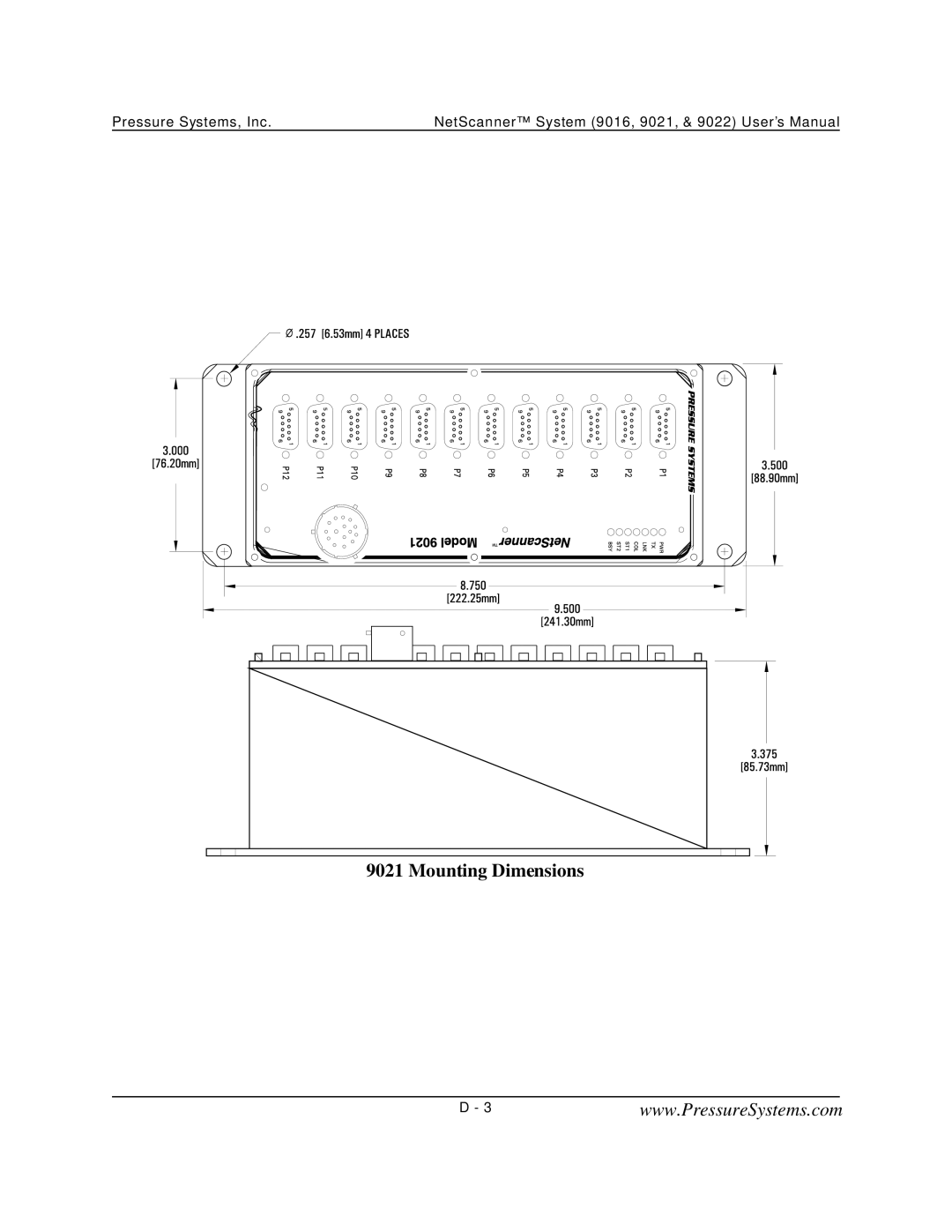 Pressure Systems 9022 user manual Mounting Dimensions 