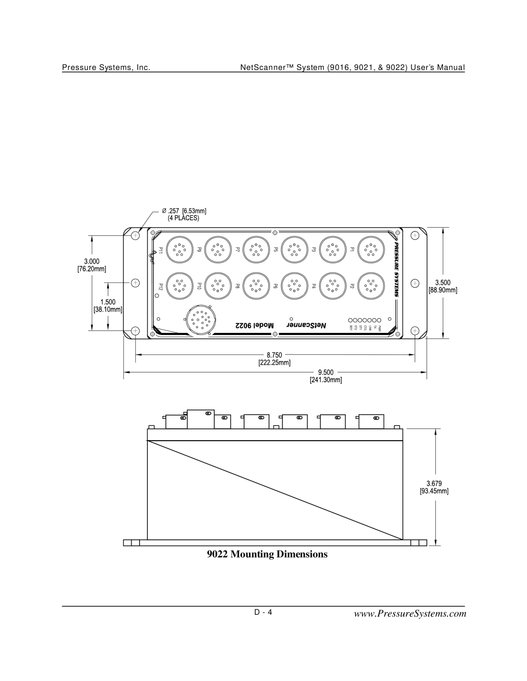 Pressure Systems 9022 user manual Mounting Dimensions 