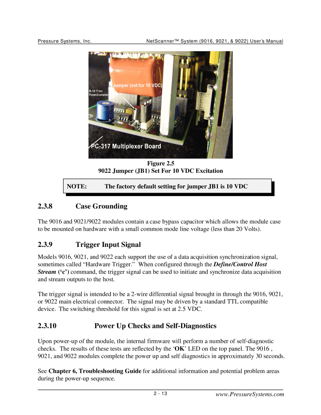 Pressure Systems 9022 user manual Case Grounding, Trigger Input Signal 