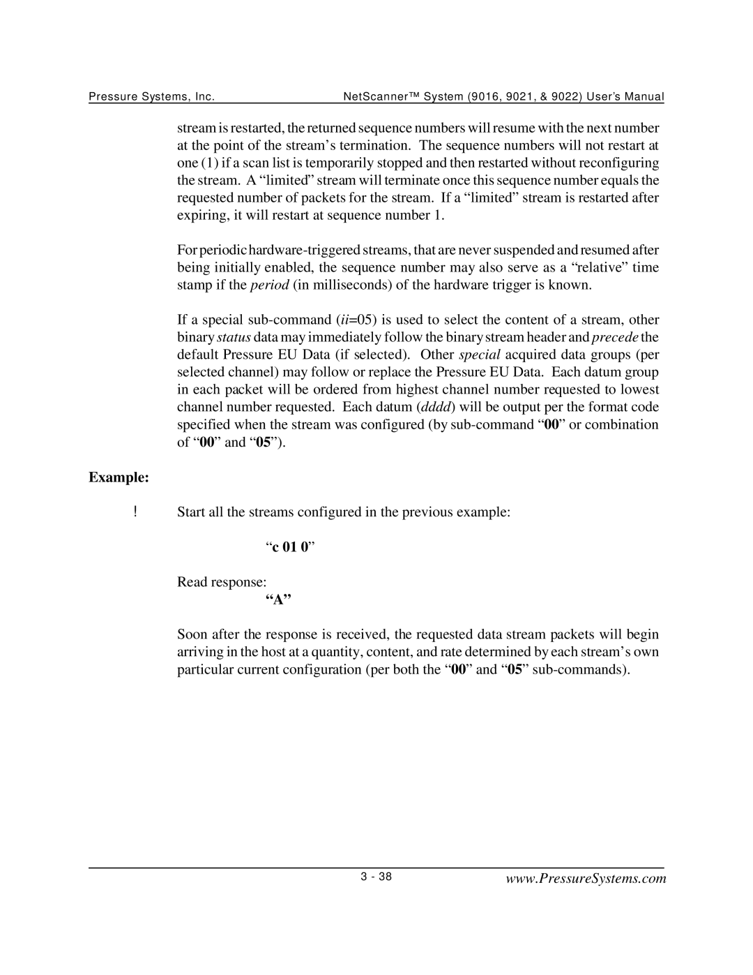 Pressure Systems 9022 user manual Example 