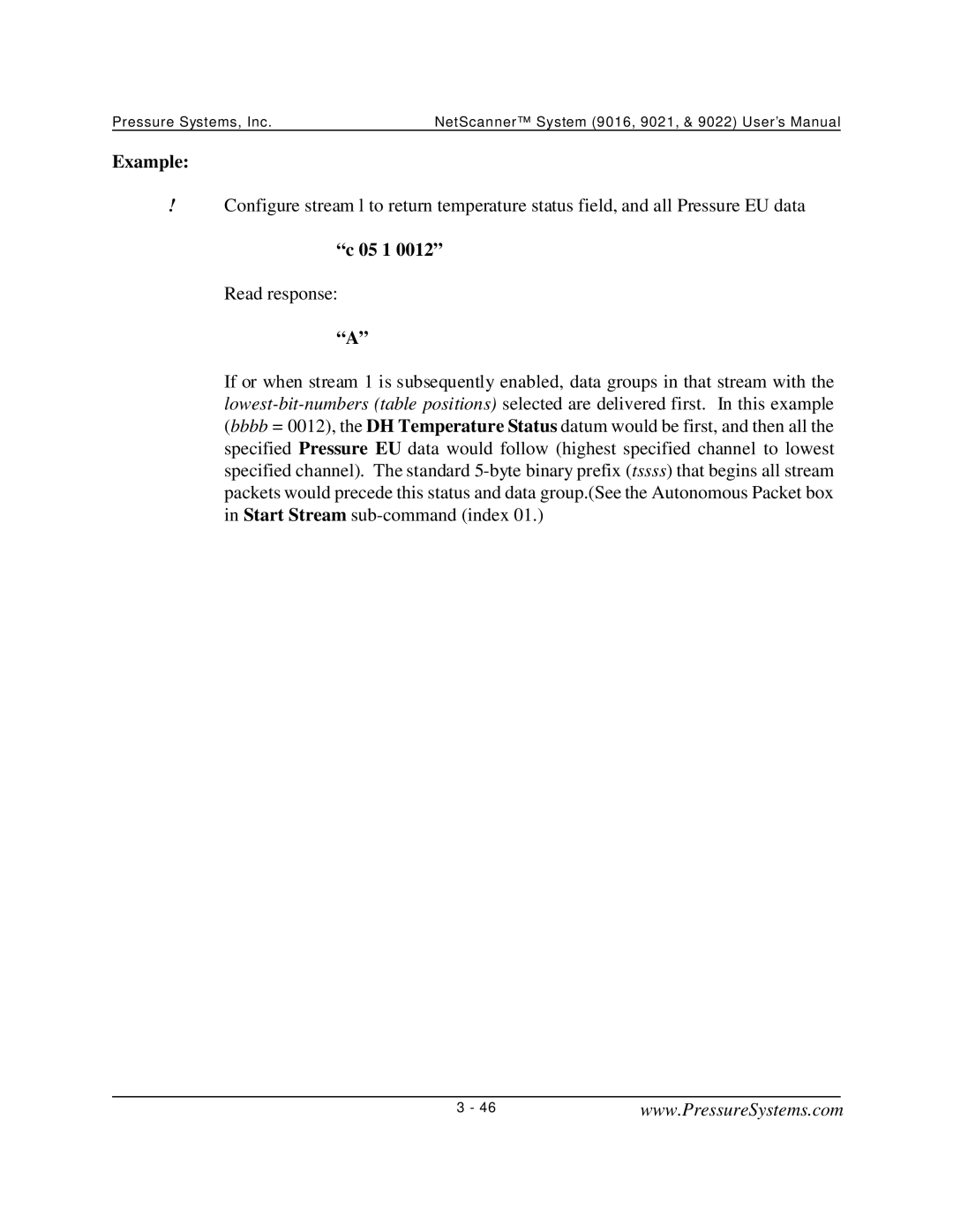 Pressure Systems 9022 user manual Example, 05 1 