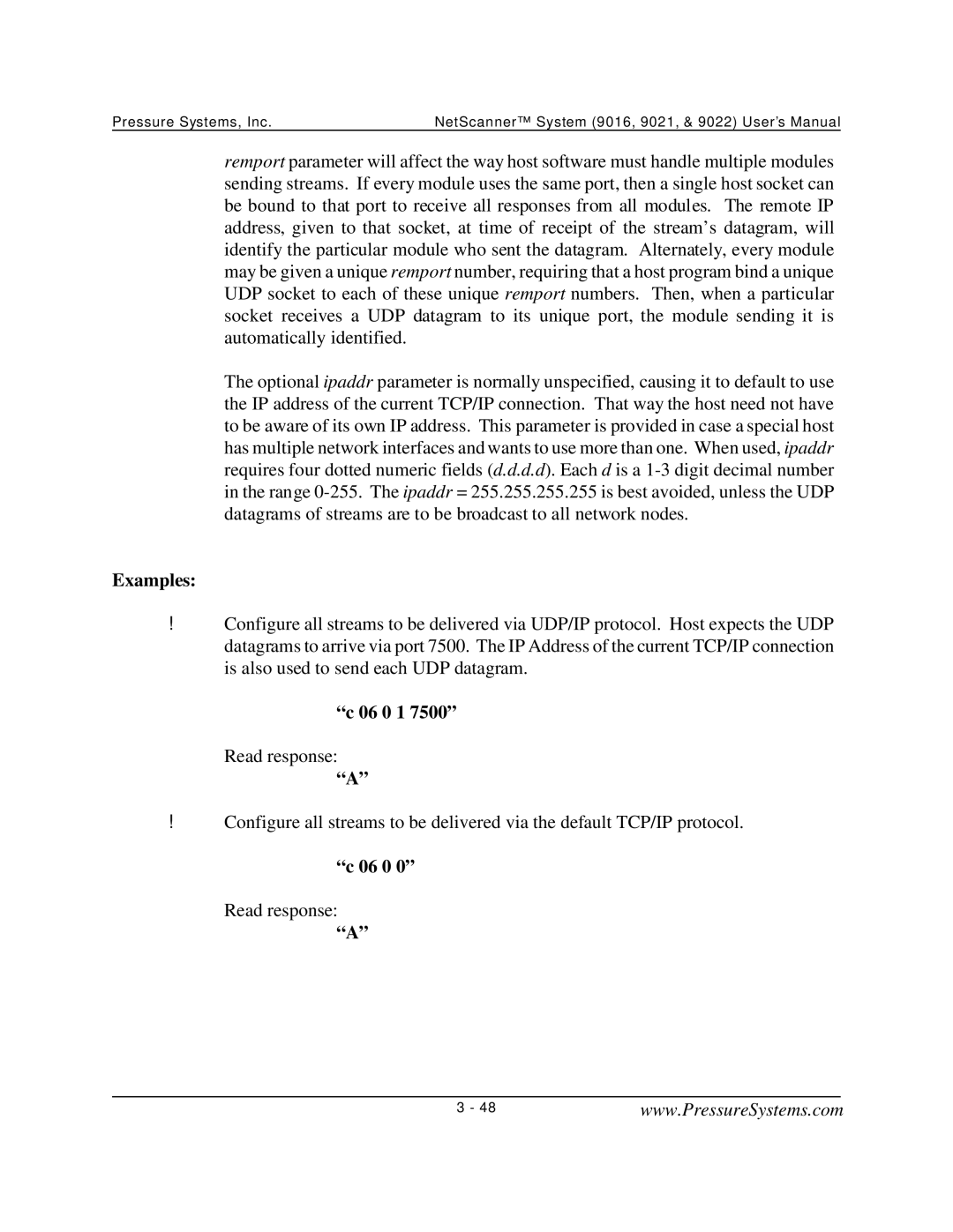 Pressure Systems 9022 user manual Examples, 06 0 1 