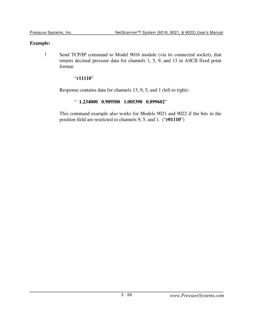 Pressure Systems 9022 user manual R11110, 234000 0.989500 1.005390 