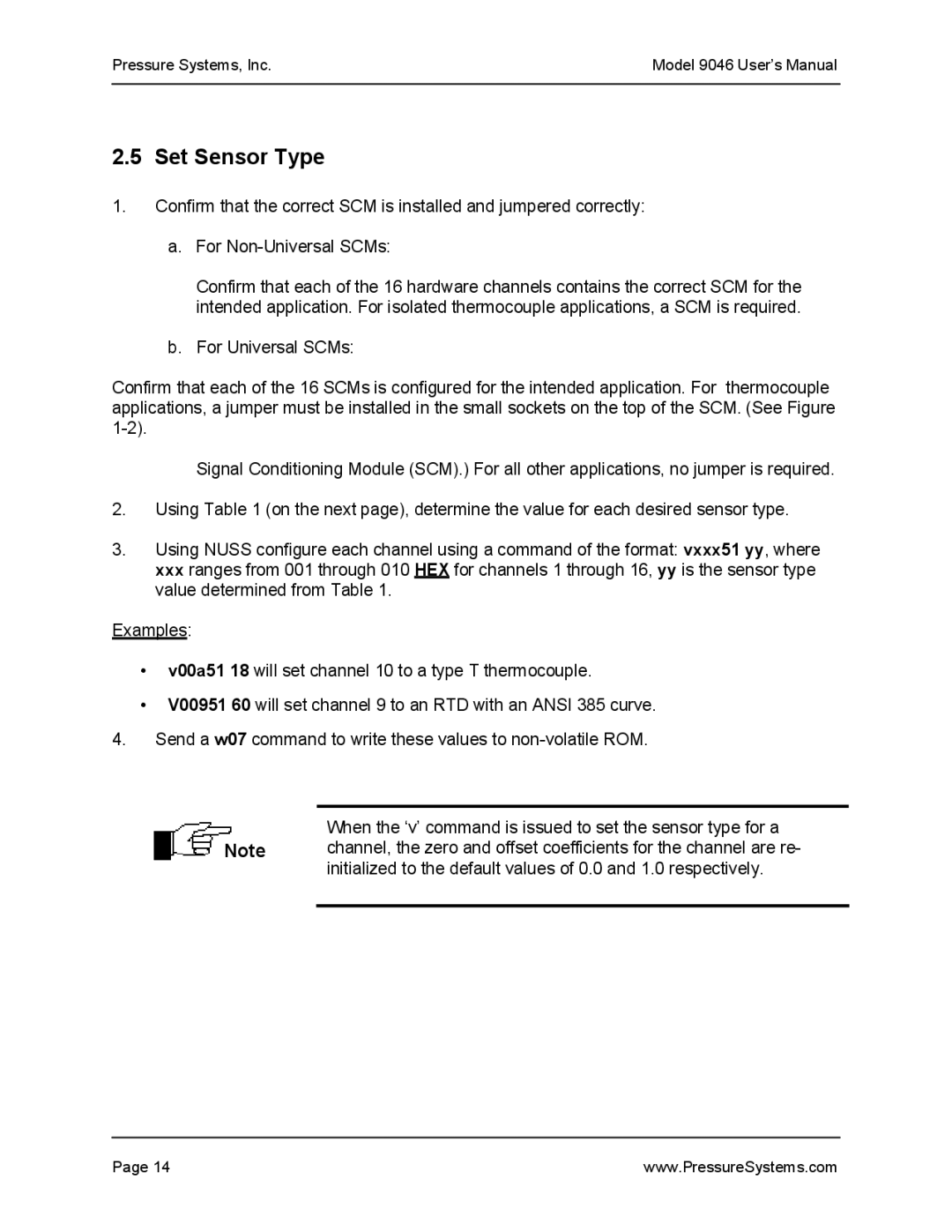 Pressure Systems 9046 user manual Set Sensor Type 