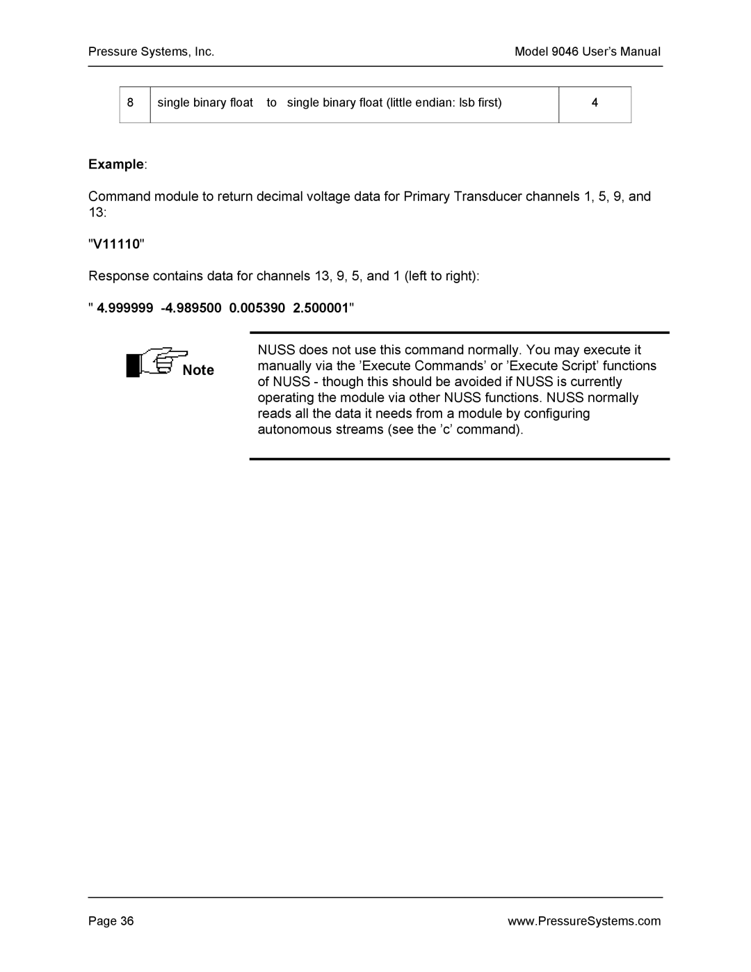 Pressure Systems 9046 user manual V11110, 999999 -4.989500 0.005390 