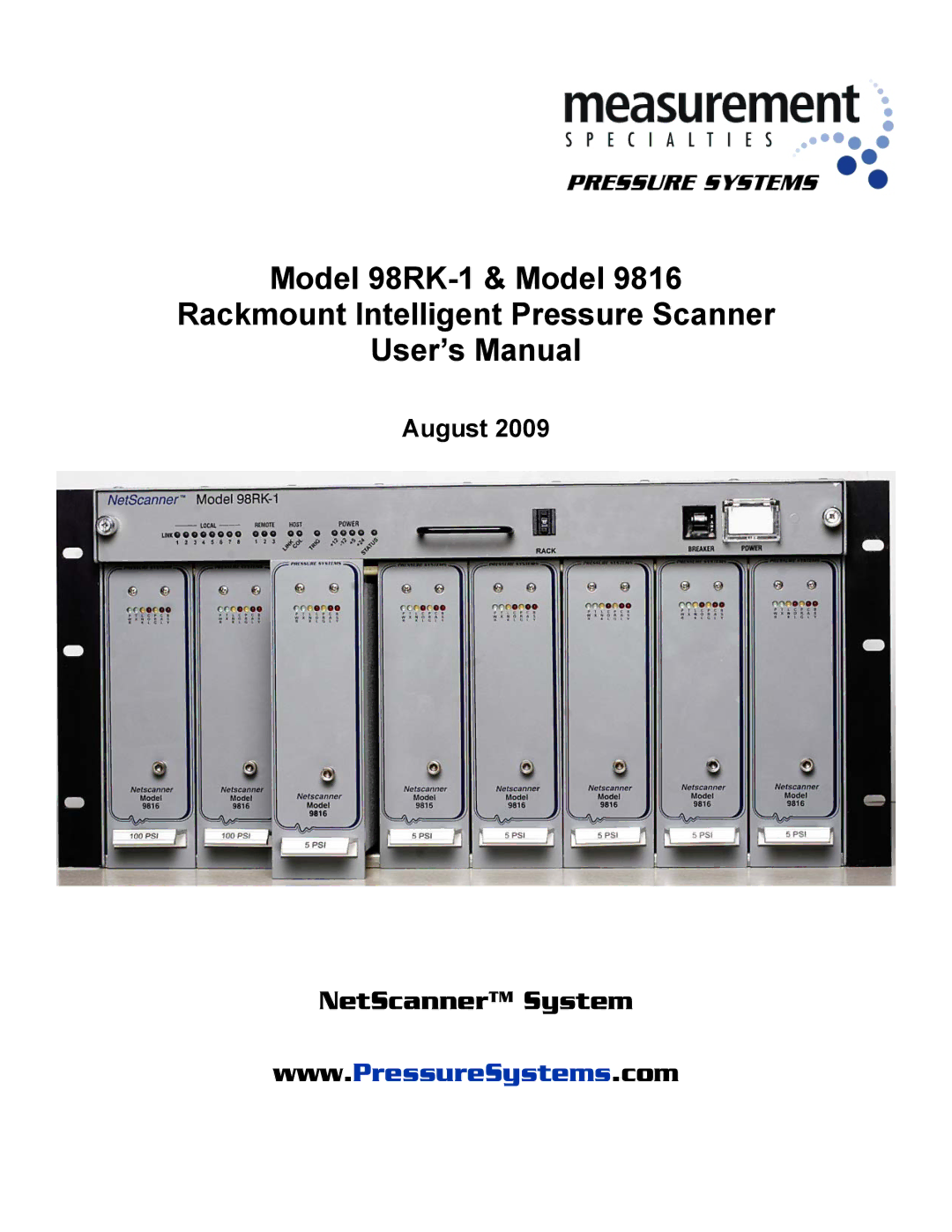 Pressure Systems 98RK-1 user manual August NetScanner System 