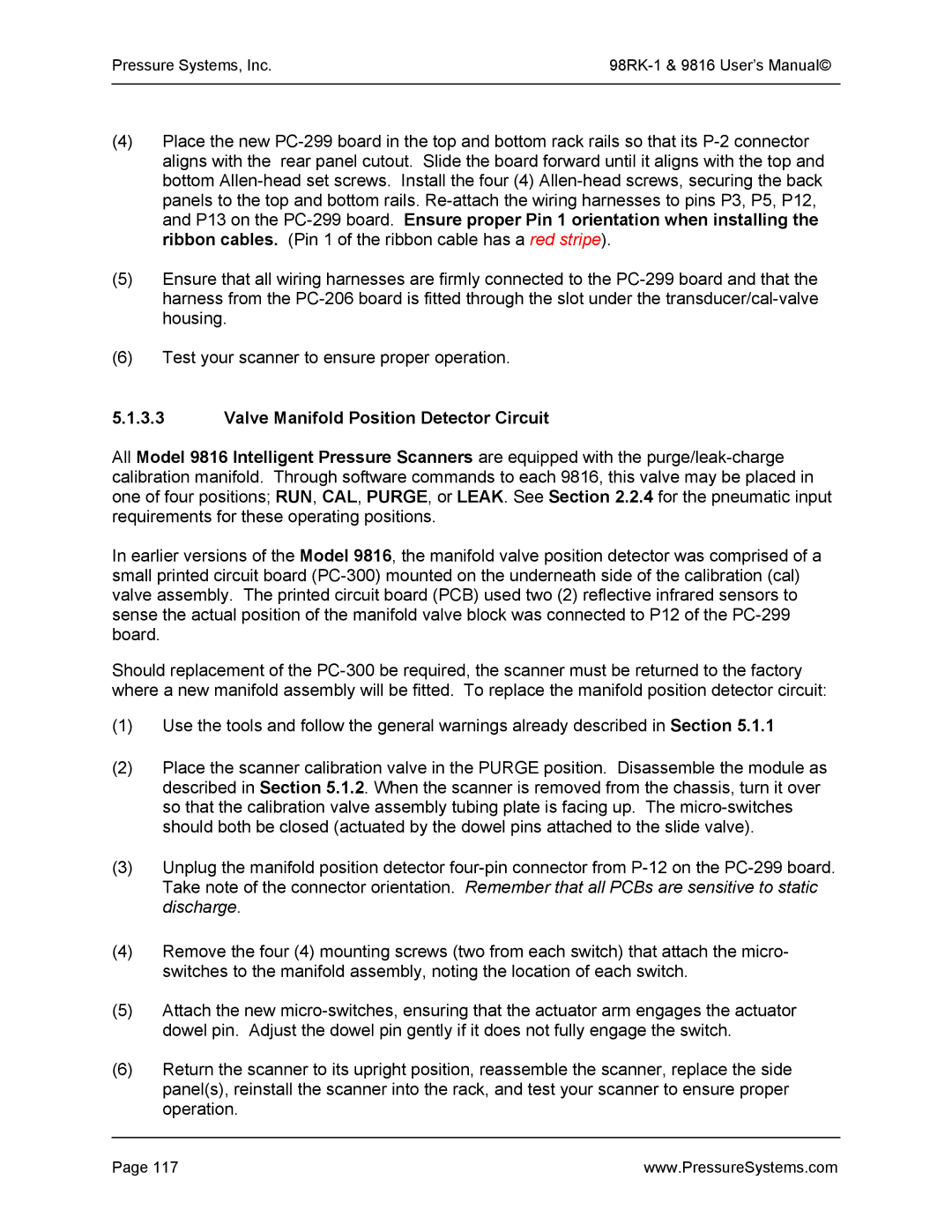 Pressure Systems 98RK-1 user manual Valve Manifold Position Detector Circuit 