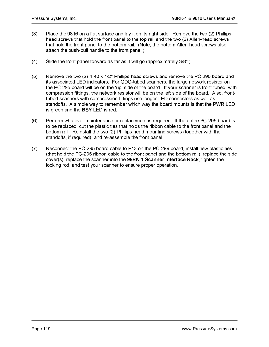 Pressure Systems user manual Pressure Systems, Inc 98RK-1 & 9816 User’s Manual 