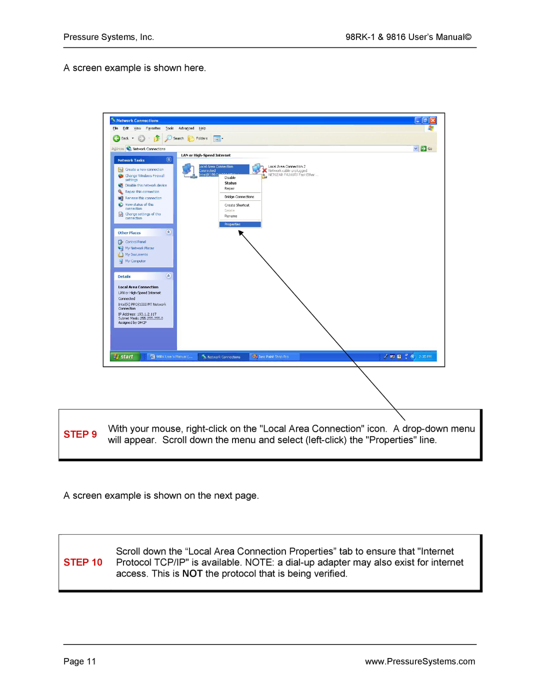 Pressure Systems 98RK-1 user manual Screen example is shown here 