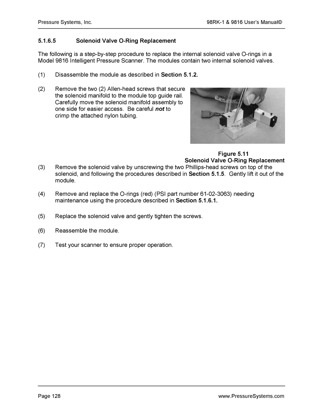 Pressure Systems 98RK-1 user manual Solenoid Valve O-Ring Replacement 