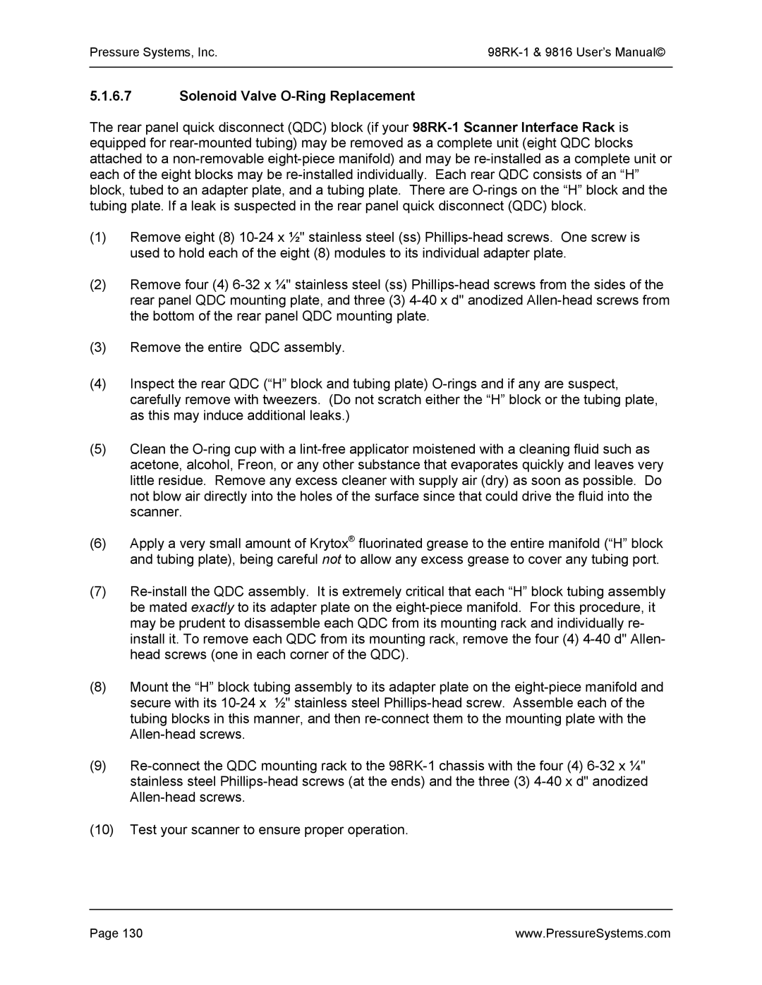 Pressure Systems 98RK-1 user manual Solenoid Valve O-Ring Replacement 